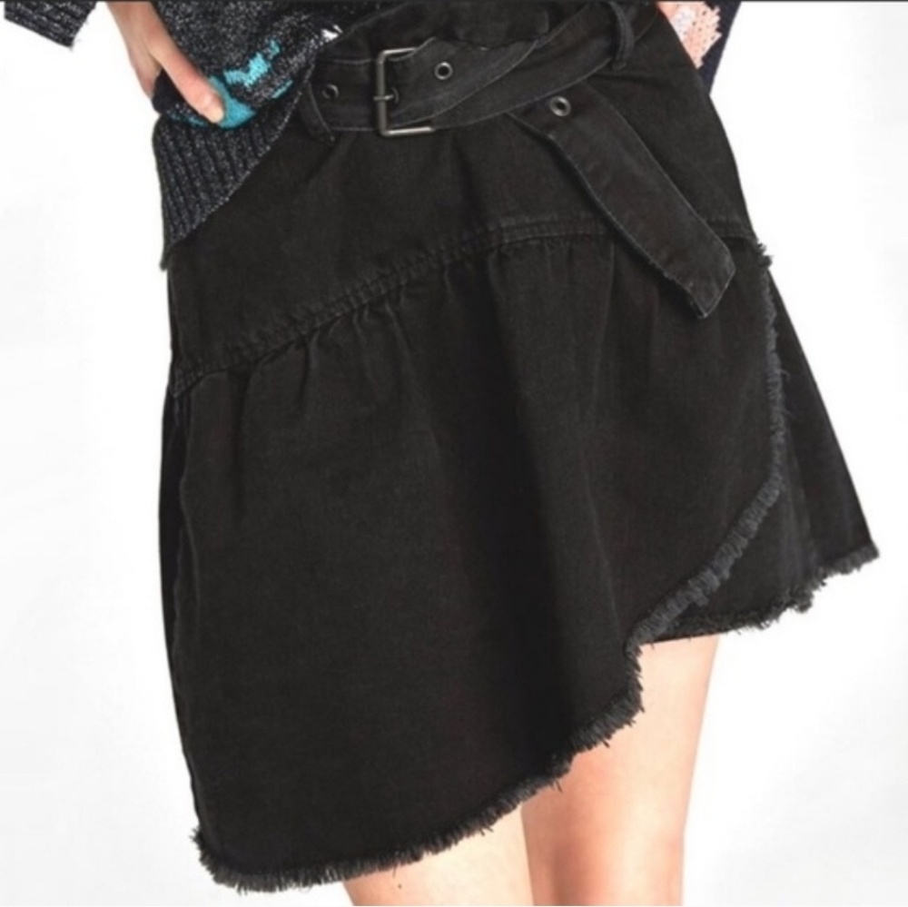 Zara Basic Denim Black Jean Skirt Asymmetrical
